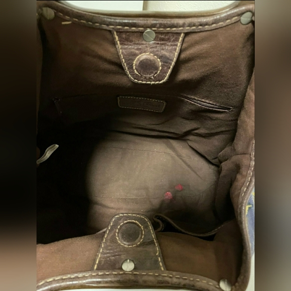 FOSSIL Canvas/Weave Floral Print Bag with Wooden Handles - Picture 6 of 7